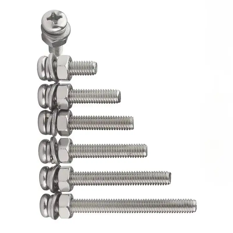 50pcs M3 M2.5 Set Phillips Screw Cross Recessed Pan Head Screws Spring Pad Gasket Combination 304 Stainless Steel 6-30mm