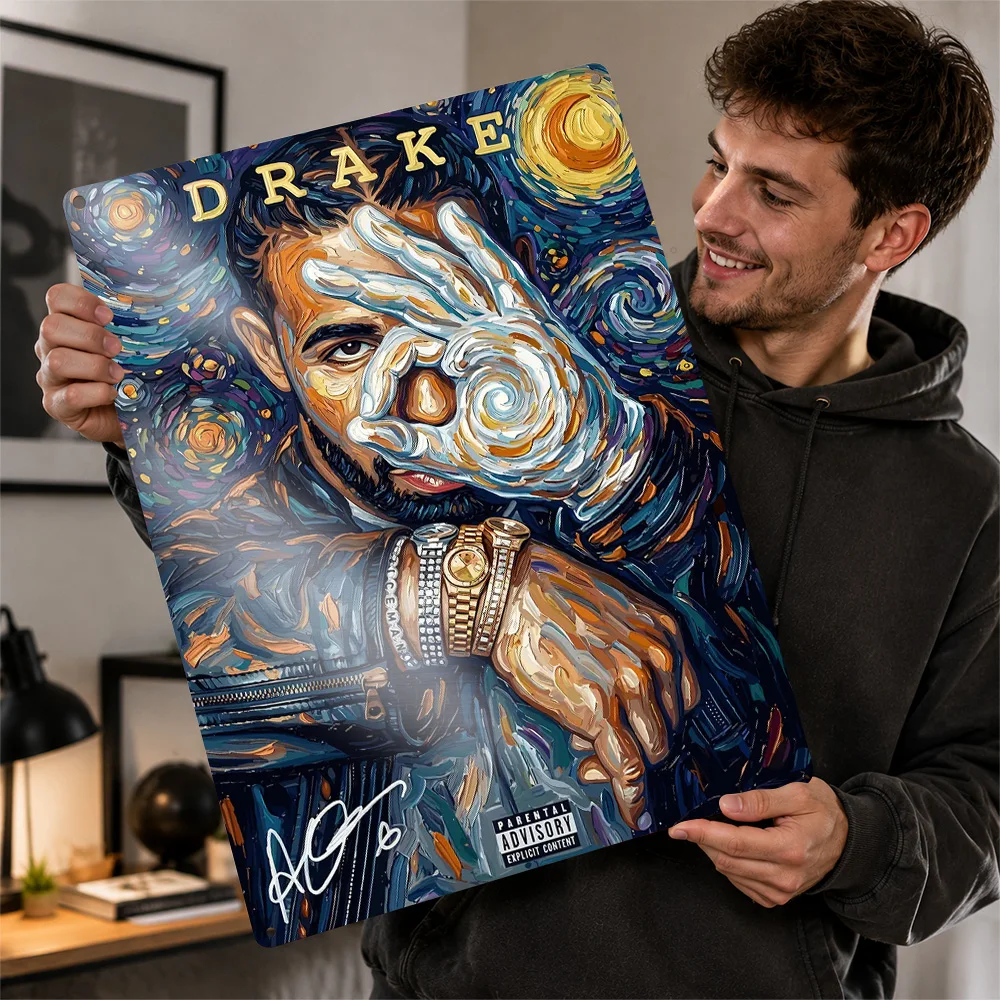 Drake Iceman Starry Night Portrait Aluminum Poster Customized Metal Sign Hip Hop Icon Wall Art A Distinctive Gift For Rap Fans