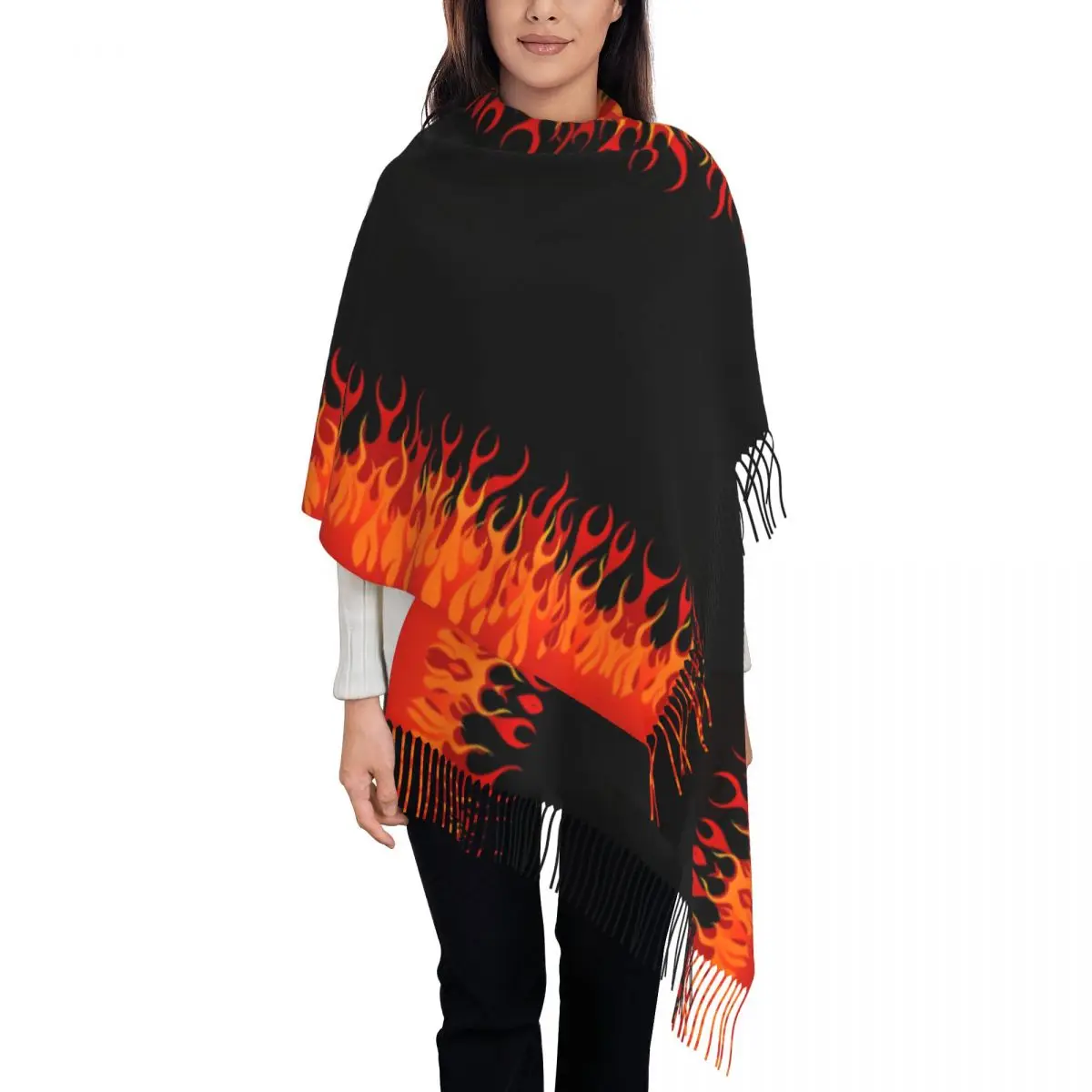 

Роскошный хит огненно-красного пламени шарф с кисточками женские зимние теплые шали накидки женские винтажные эстетические шарфы в стиле поп-арт