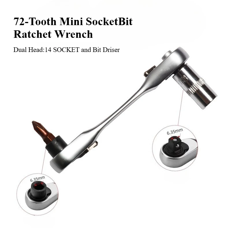 

Mini Treble 1/4 Ratchet Wrench Double Ended Quick Socket Ratchet Wrench Screwdriver Hex Torque Wrenches Set 2-in-1 Spanner