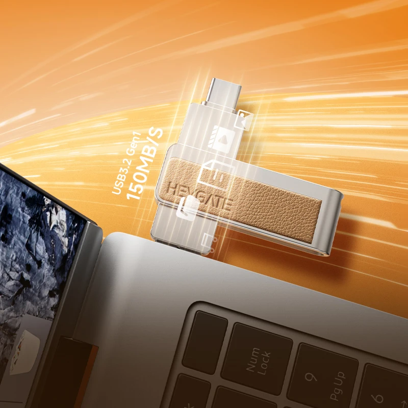 Картина 6: USB-флеш-накопитель HEYGATE Dual Drive USB 3.2 Gen1 OTG, флешка Type-C, высокоскоростная, 150 МБ/с, для ноутбуков, планшетов, телефонов