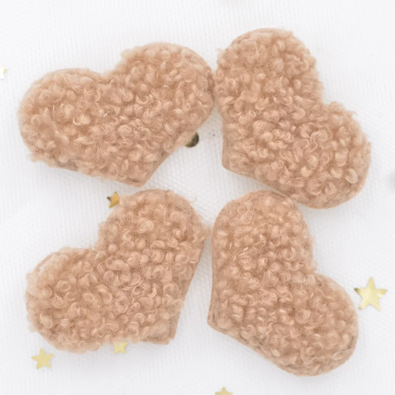 12Pcs Upscale Teddy Plush Padded Patches Soft Heart Appliques for Crafts Clothes Sewing Supplies DIY Hair Clips Accessories