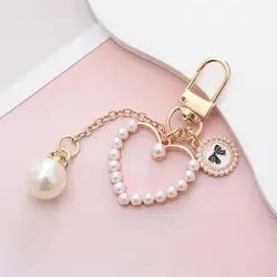 Luxury Pearl Keychain Simple Heart Round Shape Keyring Women Girls Bag Charms Pendant Car Key Holder Accessories Creative Gifts