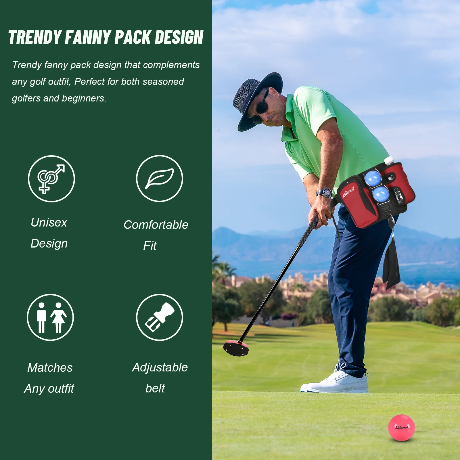 حقيبة خصر كاييرز بارك جولف، حقيبة خصر رياضية خفيفة الوزن مع مشبك كرة مزدوجة، كرة بارك تأتي مع مناشف تنظيف وزجاجة مياه #4