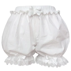 Women White Ruffled Lace Bloomer Bowknot Pumpkin Pants Frilly Safety Shorts
