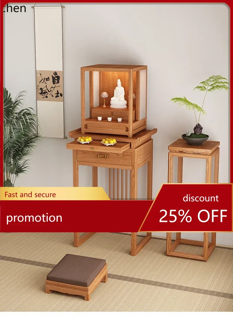 ZML Solid Wood New Chinese Style Altar Table for Offering to Gods and Goddesses, Wealth God and Guanyin Offering Table