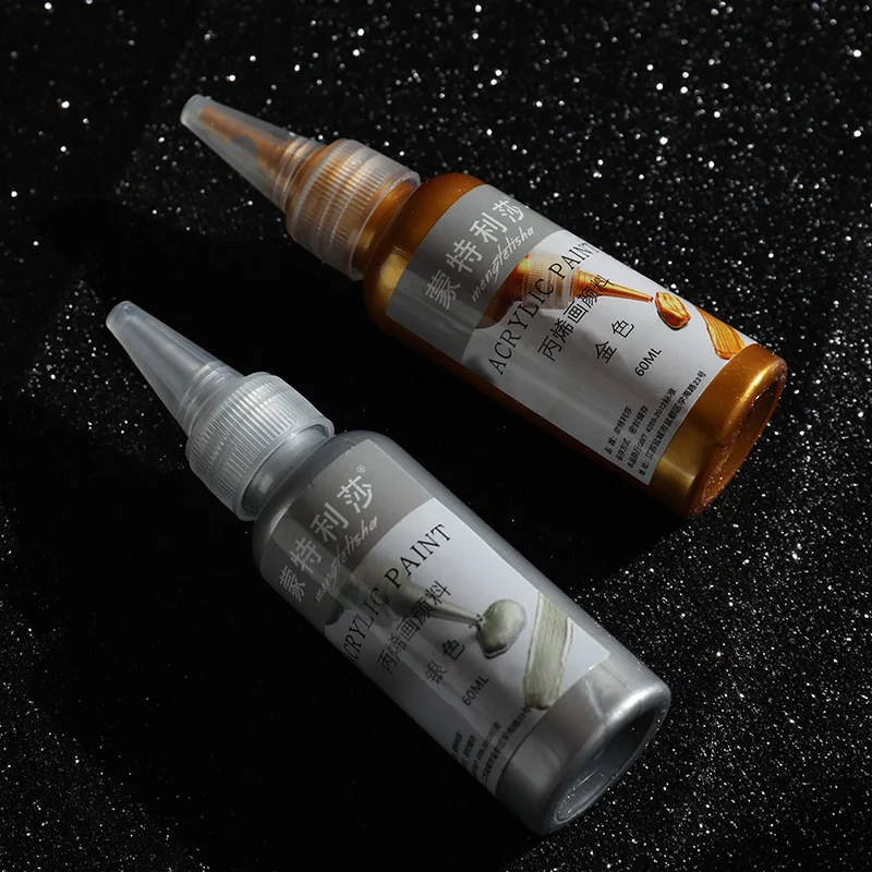 60ml Acrylic Paint Metallic Gold Silver Copper Gypsum Doll Epoxy Resin Line Drawing Paste Handmade DIY Acrylic Pigment