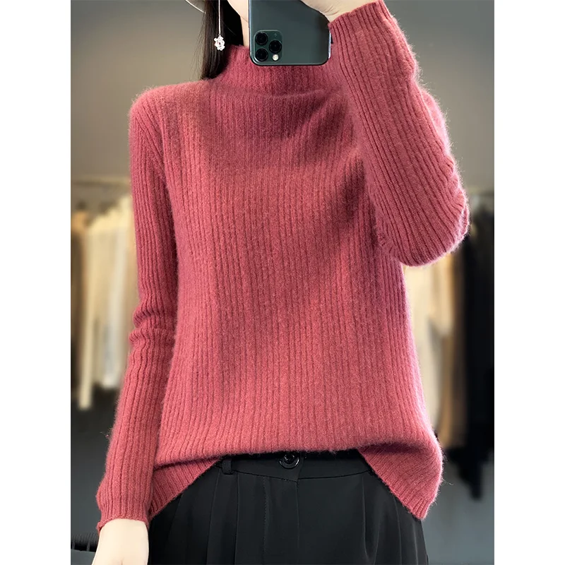 

Australian Wool Women Sweaters Soft Pullovers 100% Wool Knit Long Sleeve Female Fashion High Elasticity Jumpers 2023 DR01