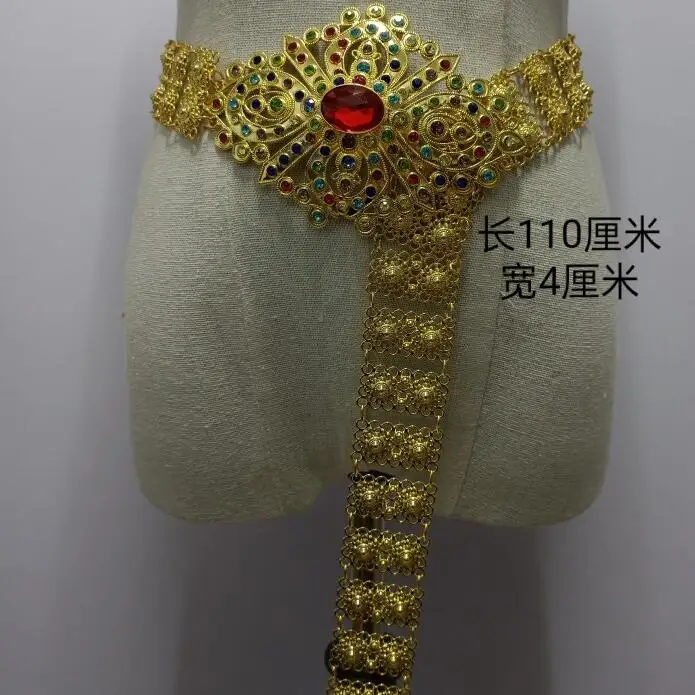 

Thai Belt Women Rhinestones Waistband Metal Girdle Chain Gold Colour Thailand 110cm Long Shiny Vintage