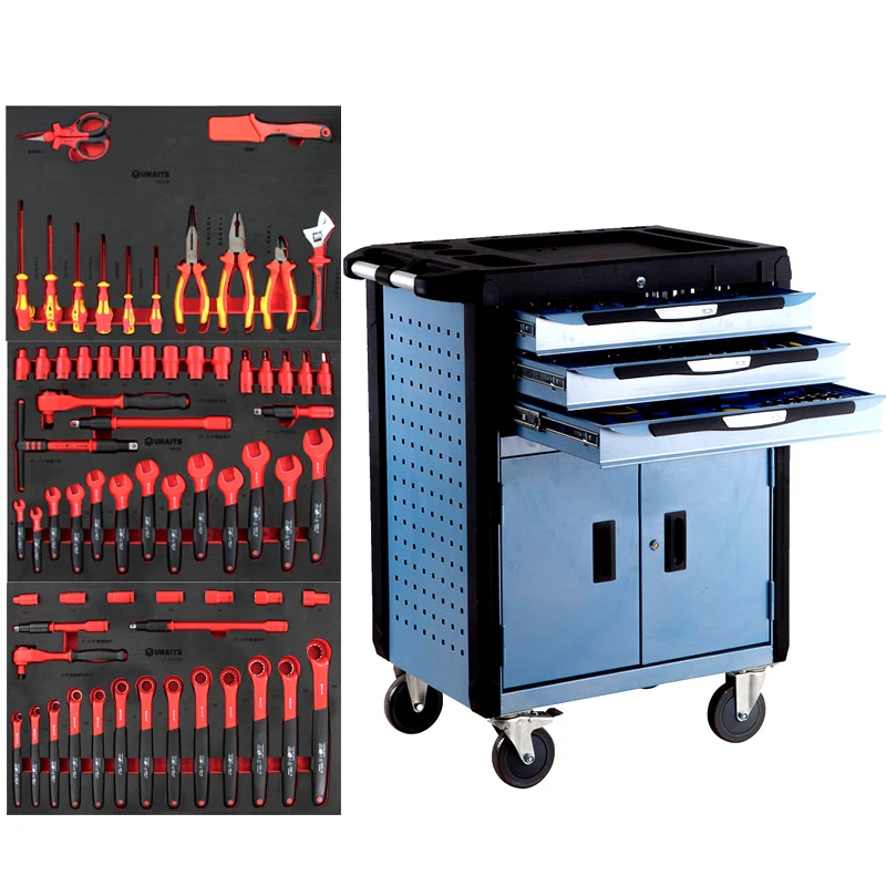 67pcs EV/ New Energy Tools Combination 4 Layer 3 Drawers Professional Workshop Trolley Tool Cabinet