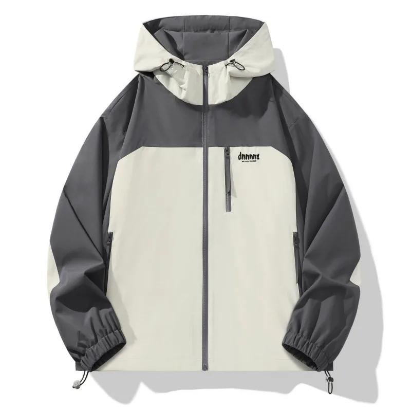 

American Trendy Brand Patchwork Contrasting Color Embroidered Letters Outdoor Assault Jacket Hooded Mountain Style Jacket