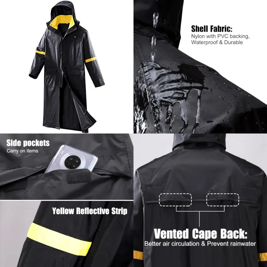 EI Sonador Classic Long Rain Coats for Men, Hooded Raincoats Rainwear for Waterproof Work, Breathable, Rain Jacket Poncho