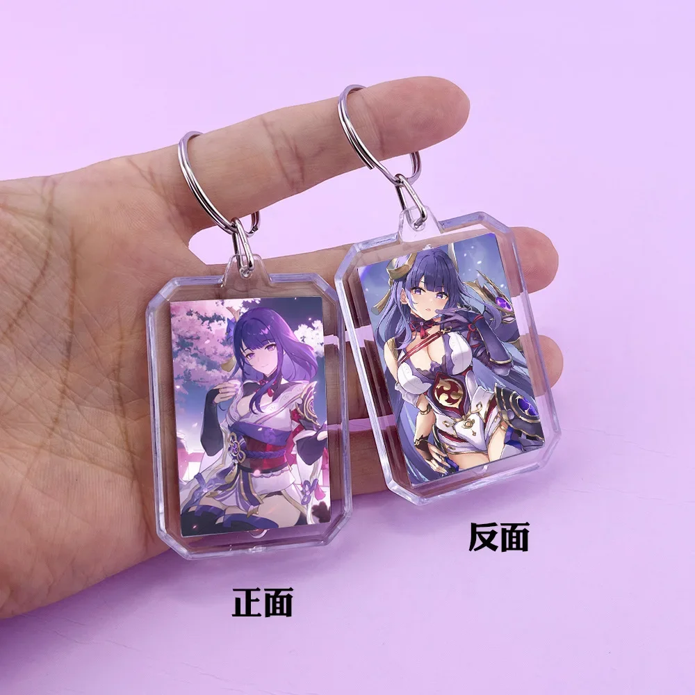 

Game Genshin Impact Anime Figure Raiden Shogun Acrylic Key Ring Pendant Double Sided Kawaii Backpack Decoration Holiday Gifts