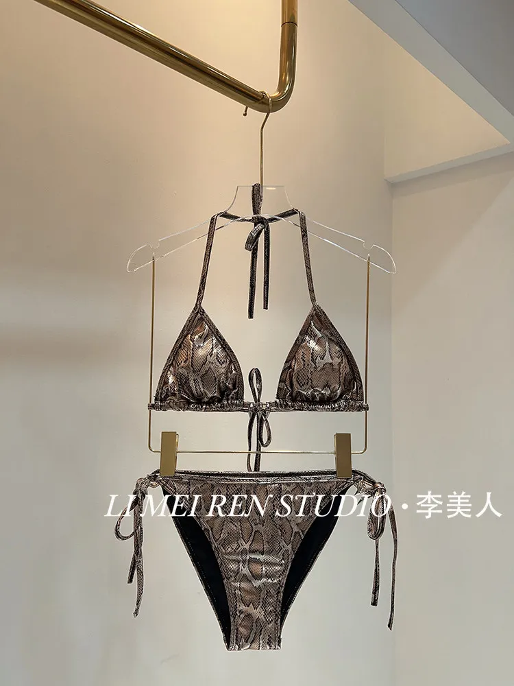New Serpentine shiny bikini swimsuit for women's vacation Bikinis Set