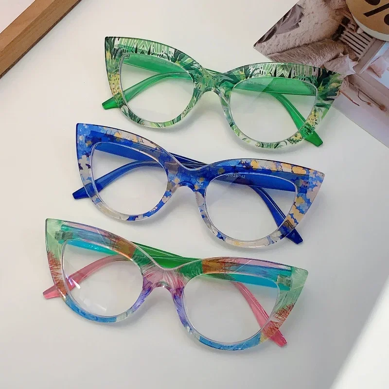 KAMMPT Vintage Cat Eye Glasses Women Stylish Multi-color Rim Blue Light Blocking Eyewear New Fashion Non-prescription Eyeglasses
