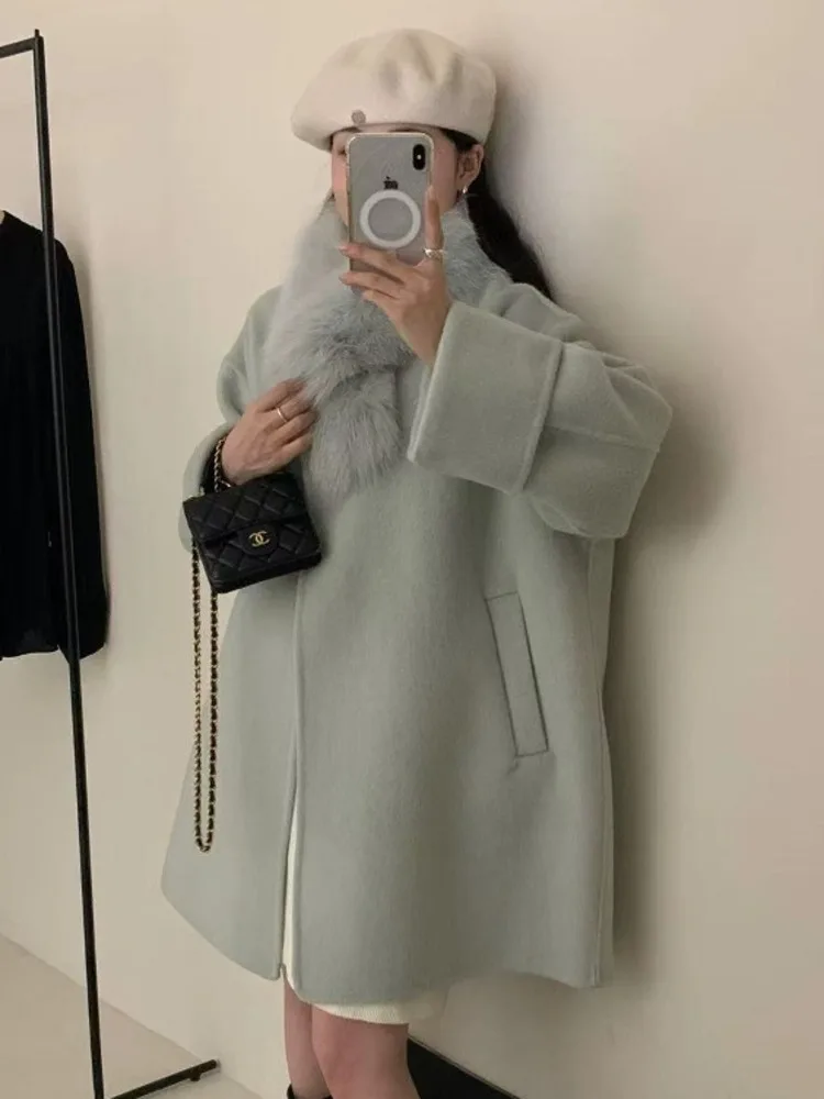 ZMEENNA Stylowy damski płaszcz z kołnierzem szalowym z mieszanki wełny z kieszeniami Elegancka odzież wierzchnia na jesień i zimę ZM3558