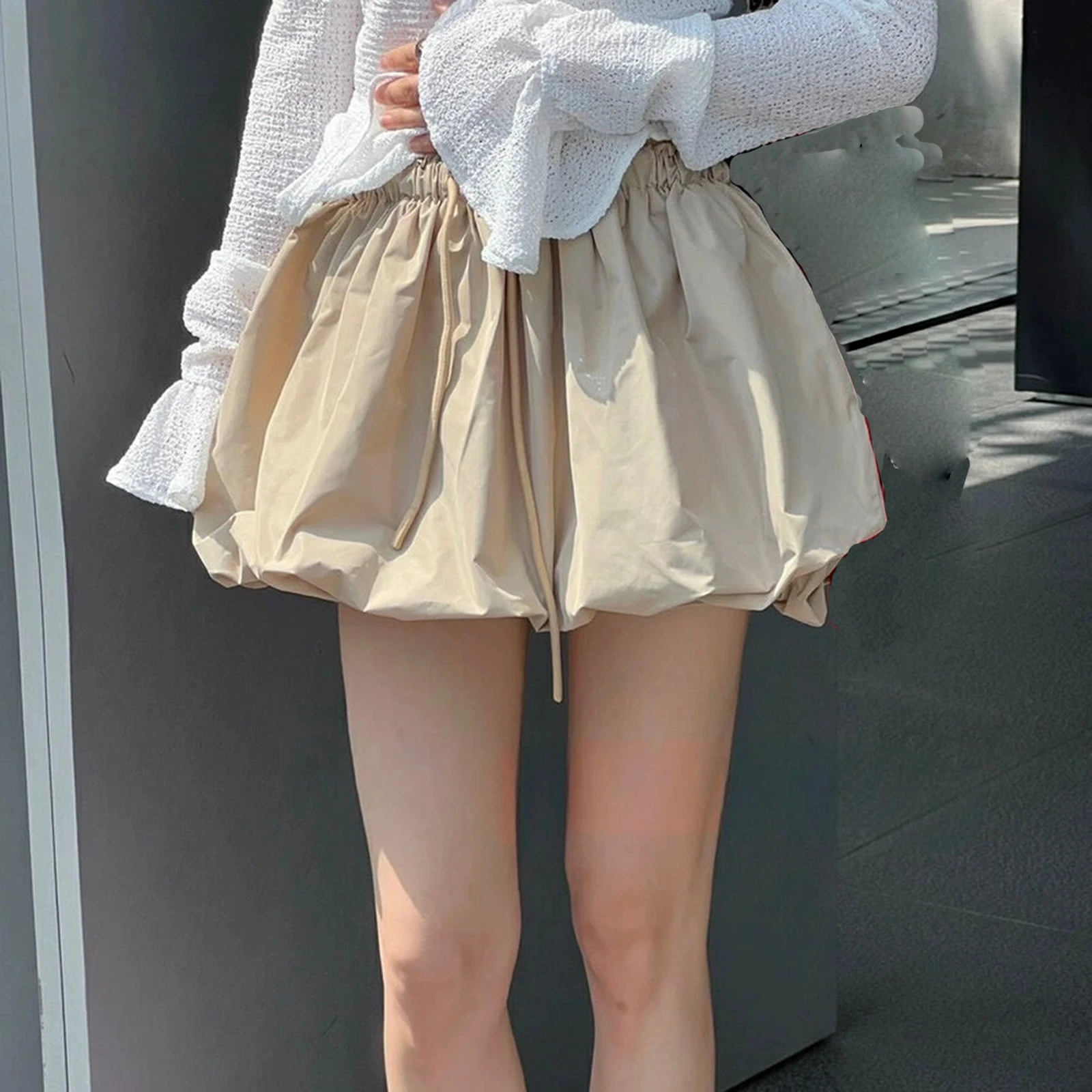 Vrouwen korte mini bubble rokken casual zomer effen kleur elastische trekkoord rokken voor strandvakantie club streetwear