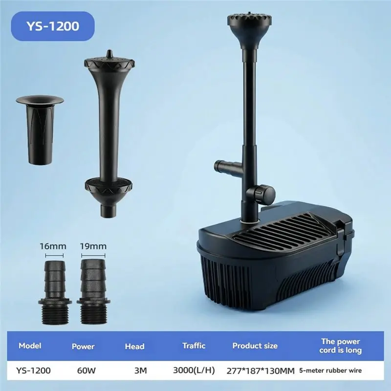 B23B Large Water Fountain Pump 60W Adjustable Flow For Outdoor Pond Equipment- Fountain Kits Included EU Plug