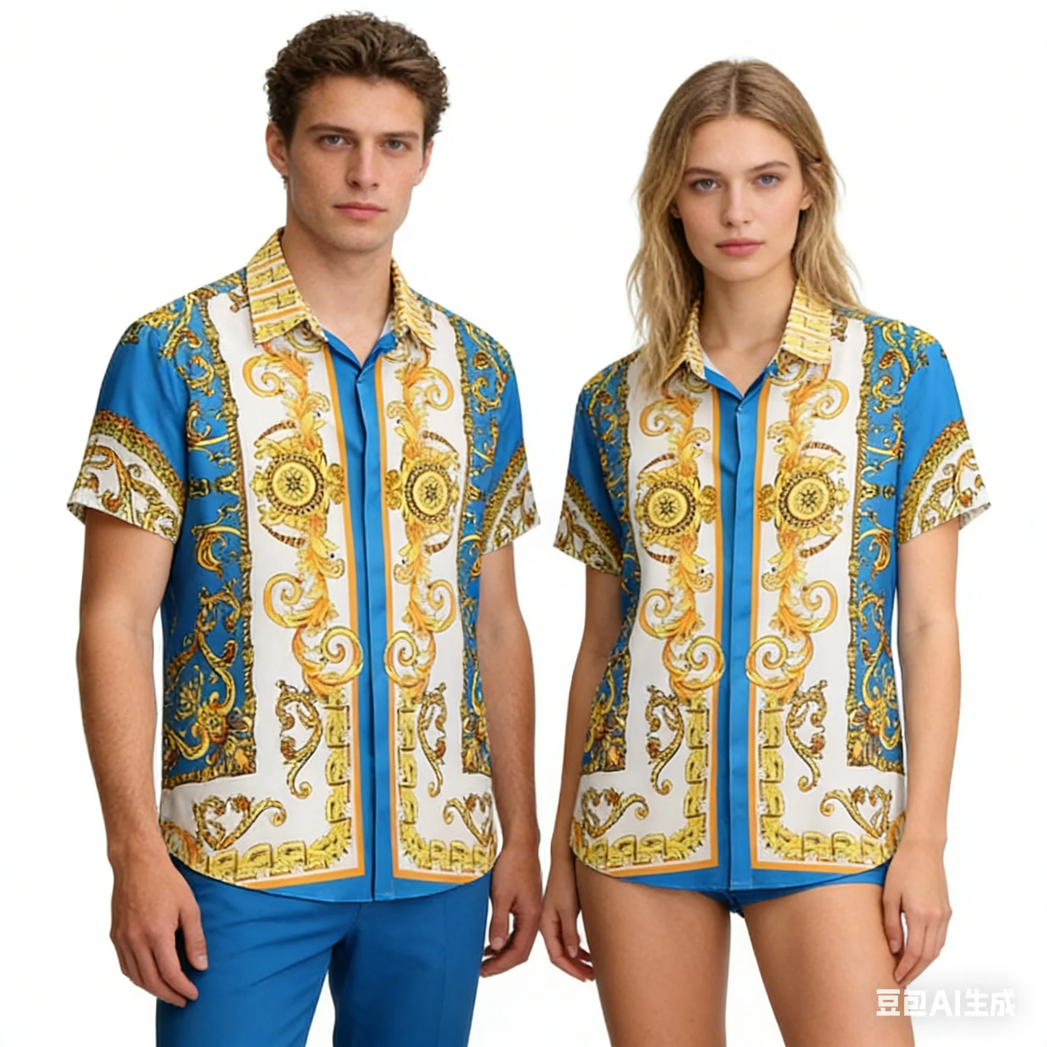 

Cool Gold Embroidery Inspired Hawaiian Male Shirts Baroque Floral Pattern Button Up Short Sleeve Summer Men's Cheap Clothing