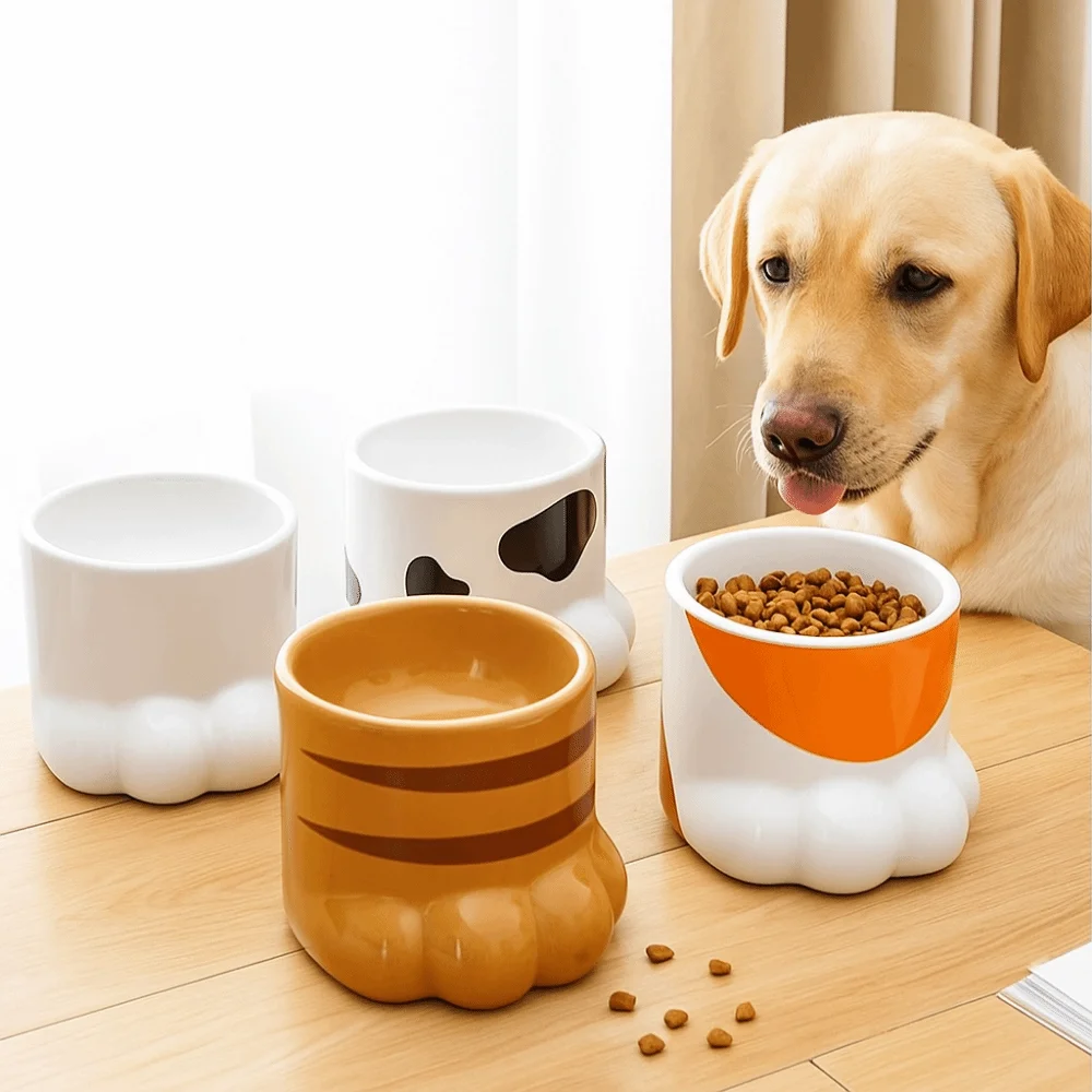 

Drinking Bowl Claw Shape Ceramic Cat Bowl Large Capacity Neck Guard Water Bowl Slanted Mouth Non-Slip Pet Food Bowl Pet Feeding