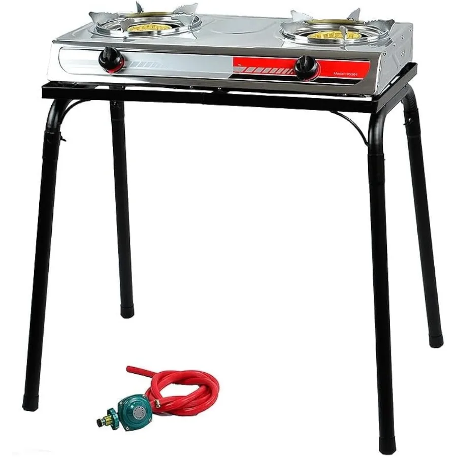 25516 وحدة حرارية بريطانية مزدوجة موقد حامل نطاق البروبان في الهواء الطلق مع موقد شواء البروبان المزدوج للتخييم والنزهات والطهي