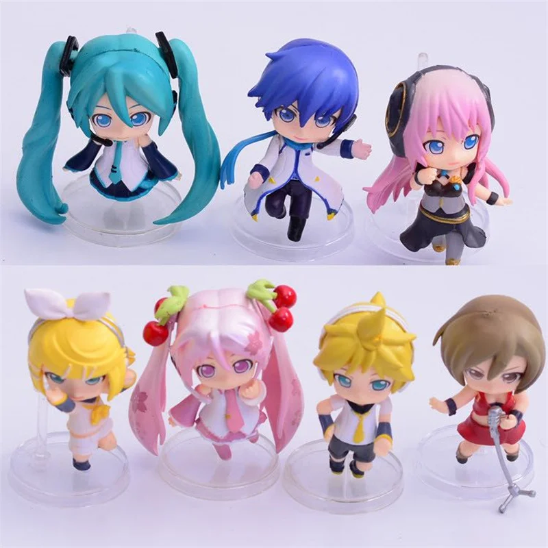 Hatsune Miku Virtual Singer Anime Action Figure para Crianças, Modelo 3D PVC, Acessórios Cosplay Bonitos, Caráter Adorável, Aleatório, 7 Estilos, 7