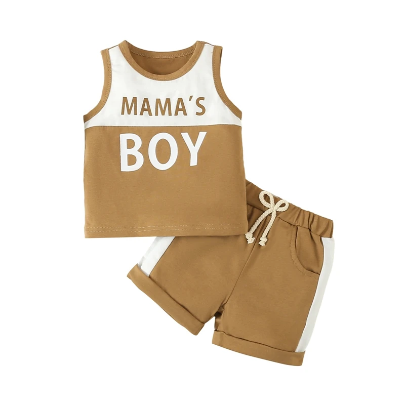 Infant Baby Boy Summer Clothes Mamas Boy Sleeveless Tank Top Color Block Shorts Set Toddler Summer Outfit