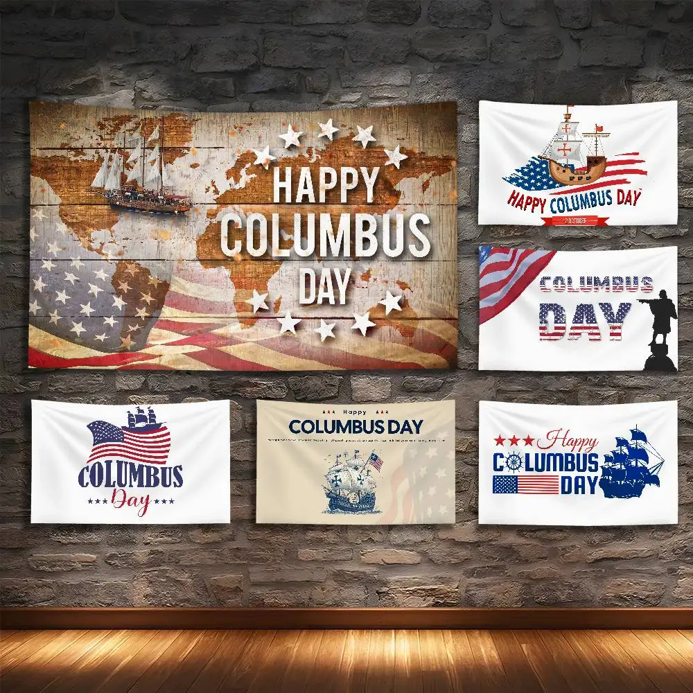 Tapiz del Día de Columbus de América del Norte, dormitorio, sala de estar, Bar, jardín, decoración de Festival de microfibra al aire libre, pancarta artística de fondo
