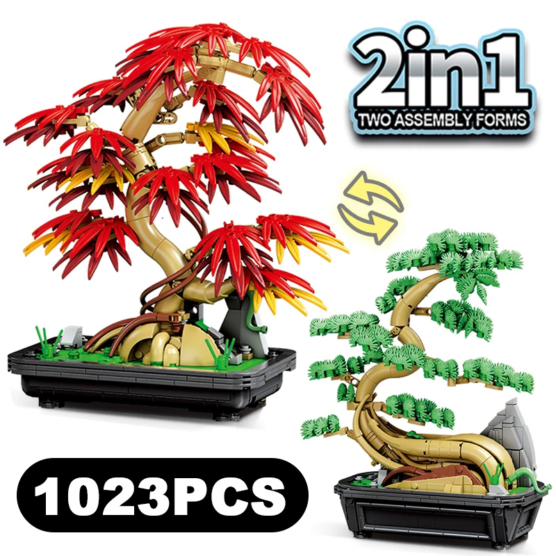 

Конструктор 2-в-1: Бонсай из цветов сливы и холли, модель цветочного букета в горшке, декор для дома и офиса, игрушка-подарок