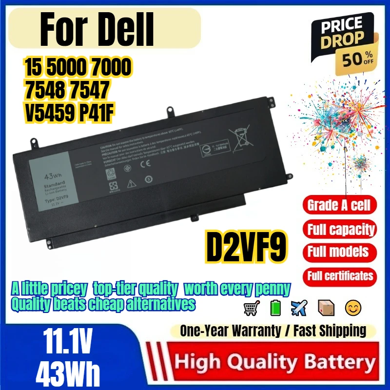 D2VF9 for Dell 15 5000 7000 7548 7547 V5459 P41F Laptop Battery 0 Cycle  High Capacity Battery Replacement Bateria Grade A Cell