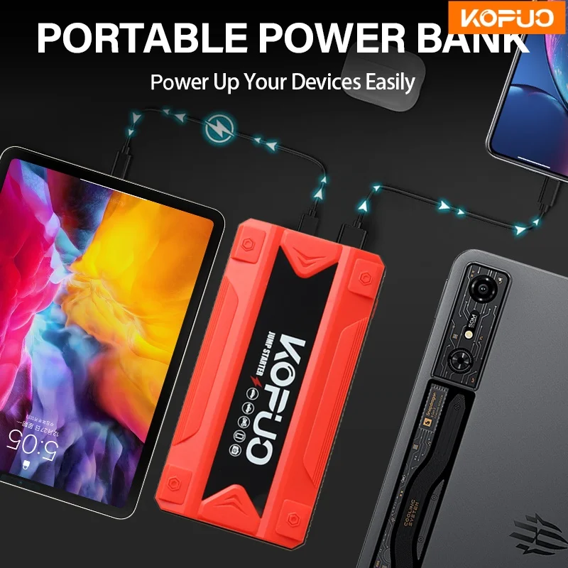 KOPUO سيارة الانتقال كاتب 600A قوة البنك المحمولة شاحن بطارية السيارة ل 12 فولت السيارات بدء جهاز البنزين الديزل الطوارئ الداعم #4