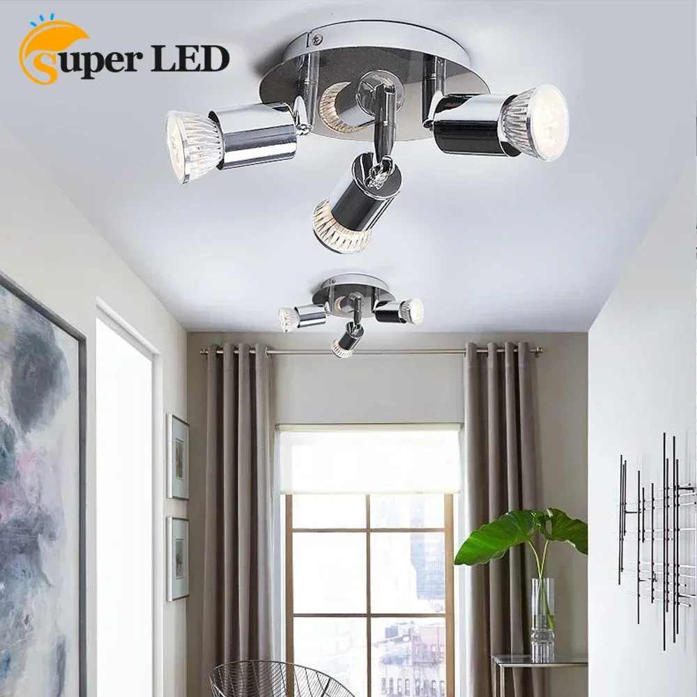 Modern 3/4 Heads Ceiling Spotlight Fixture LED Track Lighting Surface Mounted Ceiling Downlight GU10 Bulb Lamp Indoor Spot Light