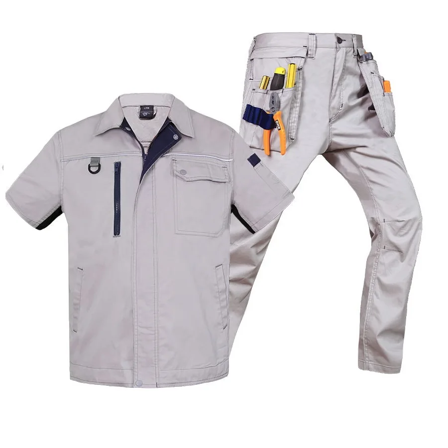 Summer Work Clothing For Men Multi Pocket Cargo Pants Cotton Mechanical Repairman Work Coverall Workshop Factory Working Uniform