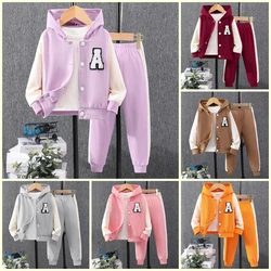 2024 Spring Set Kids Girl Clothes 2 3 4 6 7 8 Years Long Sleeve Hooded Plaid Boy Suit Fashion Children Overcoat Winter 2 Pcs Set