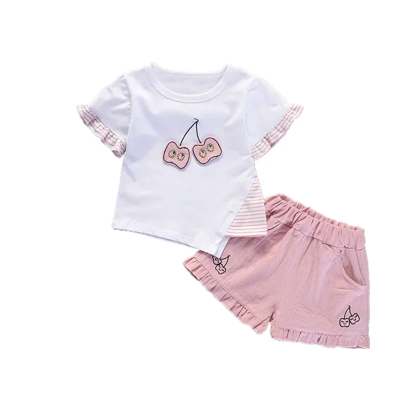 Conjunto de ropa para bebé y niña, Camiseta de algodón con dibujos animados, pantalones cortos, traje de moda para niño pequeño, chándal infantil, 2 uds.