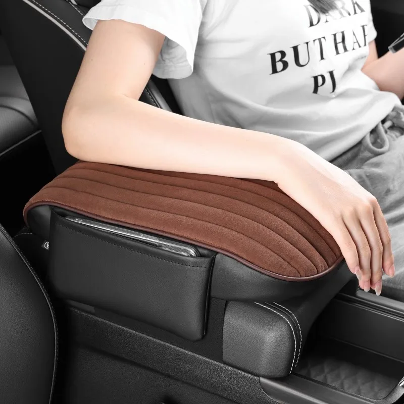 Short Plush Armrest Box Cushion For Car Memory Cotton Increase Pad Car Armrest Pillow Protective Cover Popular Item 6 Colors