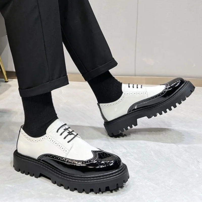 

High Quality Fashion Men's Shoes Round Headed Color Blocked Glossy British Casual Daily Leather Shoes for Men Designer Shoes Men