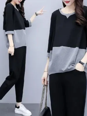 

Весенне-летние свободные женские повседневные леггинсы больших размеров, комплект из двух предметов, утягивающие длинные брюки из волокна полиэфирного волокна ort Sve