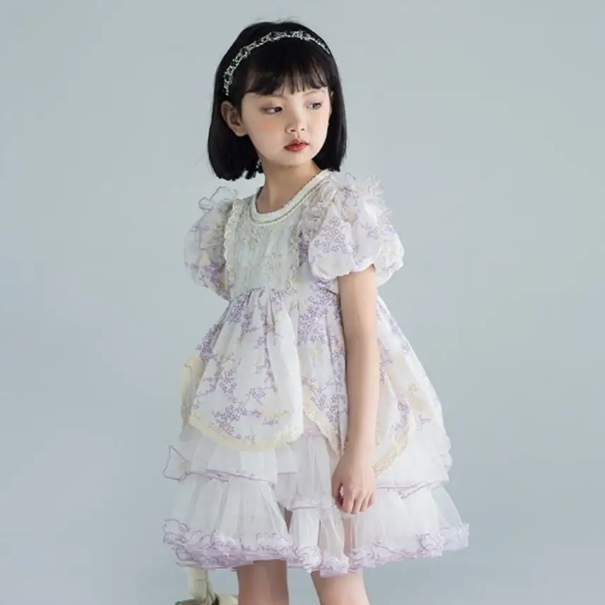 

Baby Clothing Spanish Vintage Lolita Princess Ball Gown Lace Print Design Birthday Party Dresses For Girls Easter Eid A1493