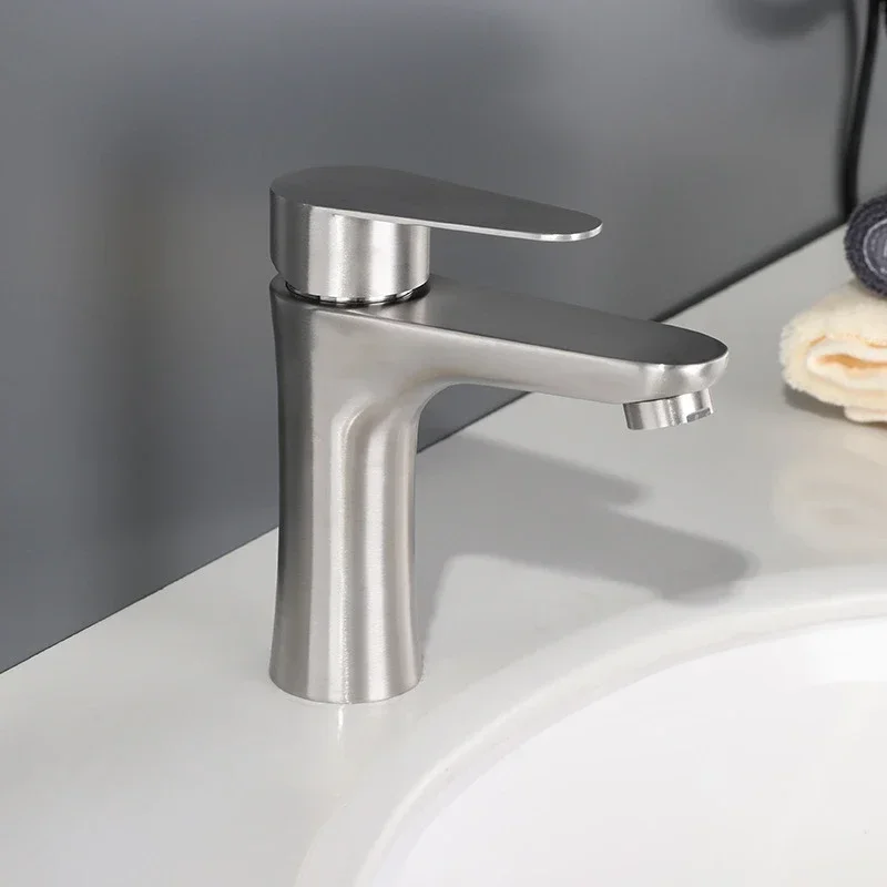 304 Stainless Steel Hot and Cold Faucet, Small Waist Shape Lead-Free Health Faucet, Bathroom Basin Faucet