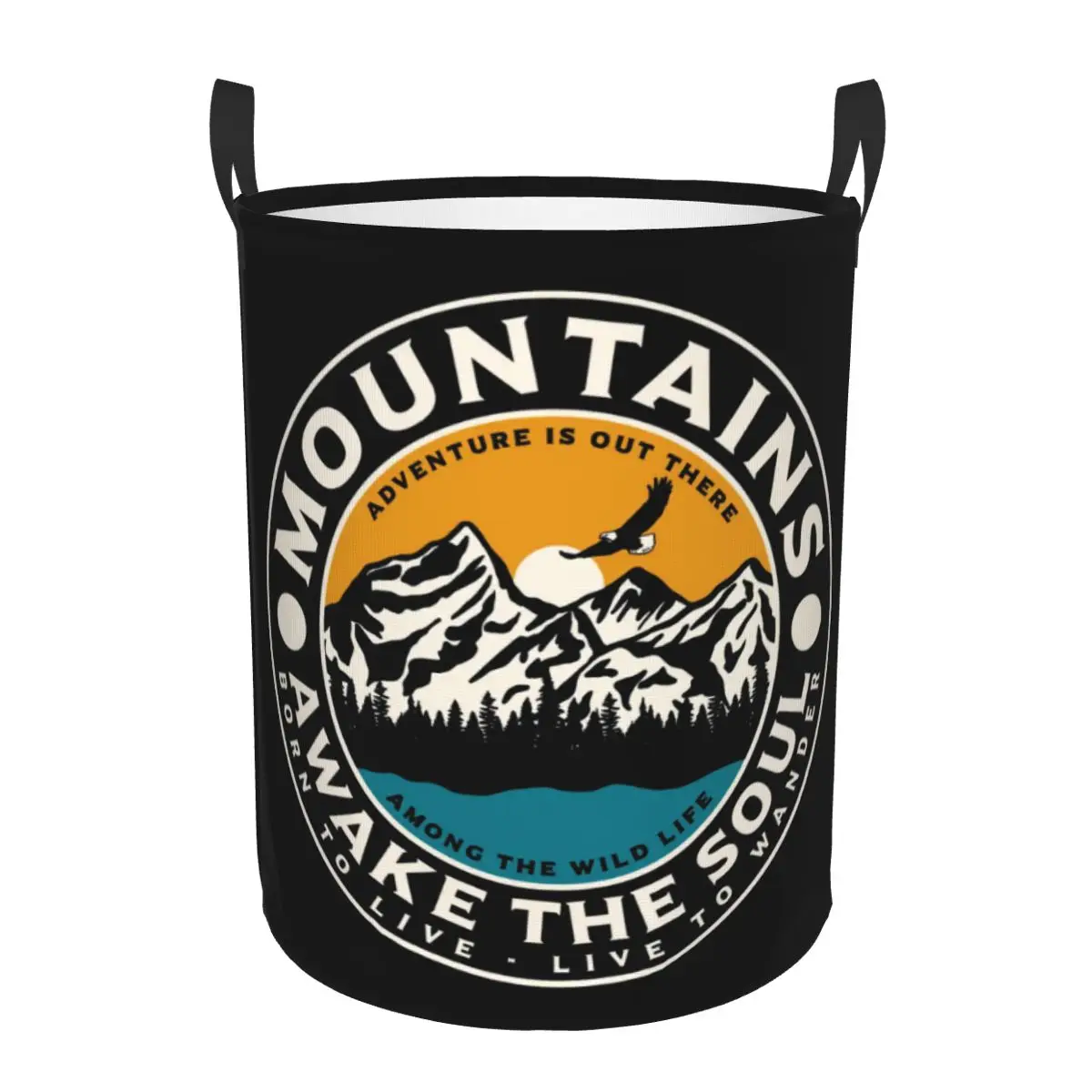 Custom Mountains Awake The Soul Laundry Basket  Adventure Camping Campers Clothes Hamper for Nursery Kids Toys Storage Bag