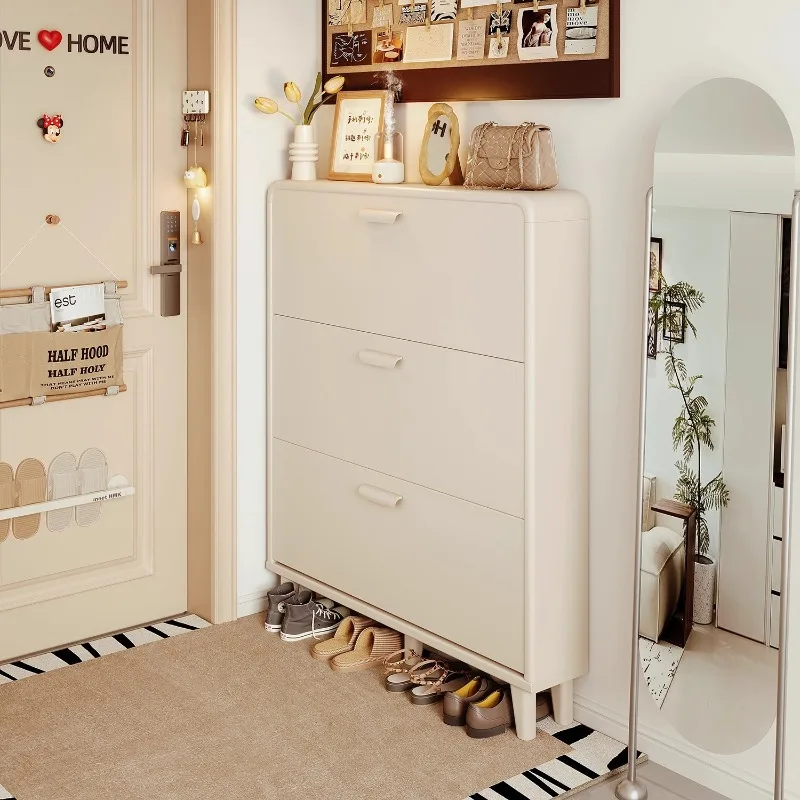 Tipping Bucket Ultra Thin Shoe Cabinet, Narrow High-end Household Furniture for Outside Door Corridor Use