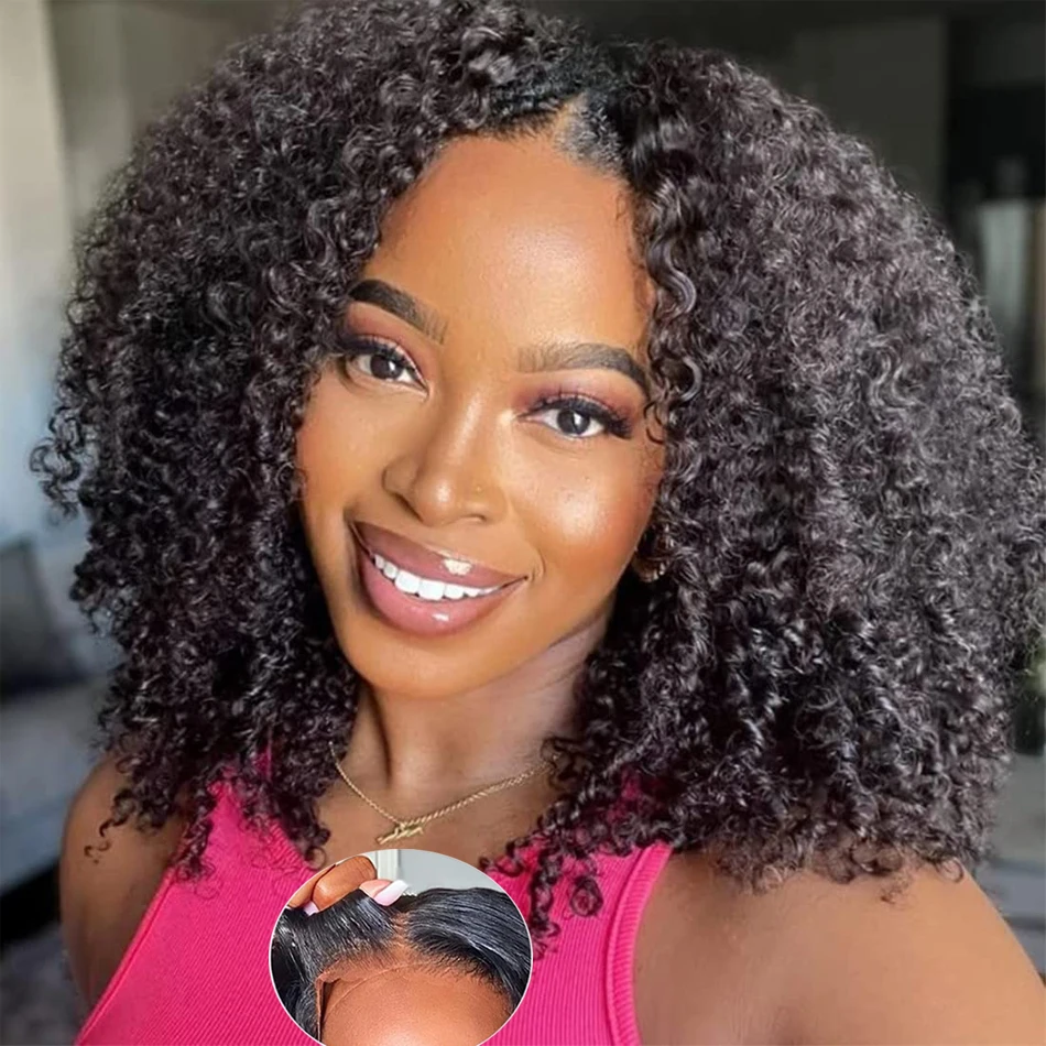 

Wear And Go Glueless Wigs Bob Wig 12A Human Hair Wigs For Women Kinky Curly Lace Front Wigs Ready To Go Pre Plucked 180% Density