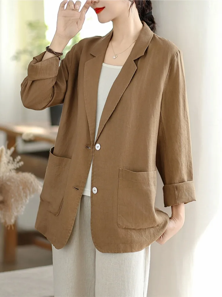 Casual Linen Women's Jacket Outerwear Commute Top Early Autumn New Style plus Size Versatile Leisure Suit Business Casual