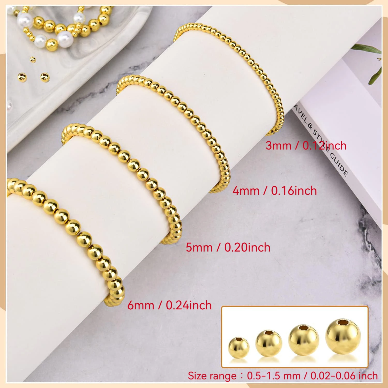 Set of 310 Gold-Tone Spacer Beads for Jewelry Making (3/4/5/6mm); the Mixed Sizes Make Them Ideal for DIY Projects.