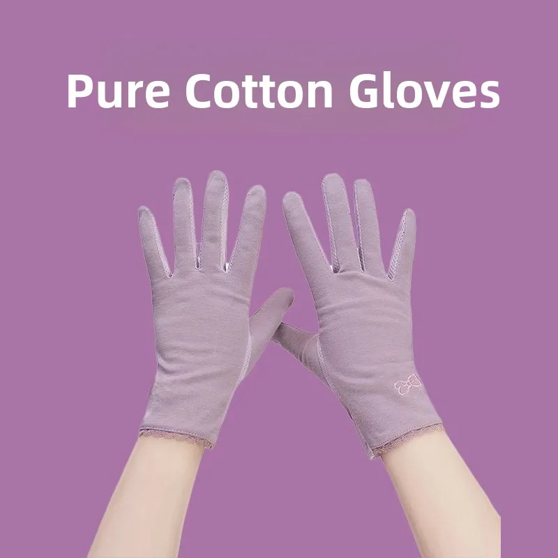 

Тонкие перчатки для вождения из чистого хлопка, женские, весенне-летние, совместимые с сенсорными экранами, с защитой от солнца, специальные перчатки для вождения автомобиля