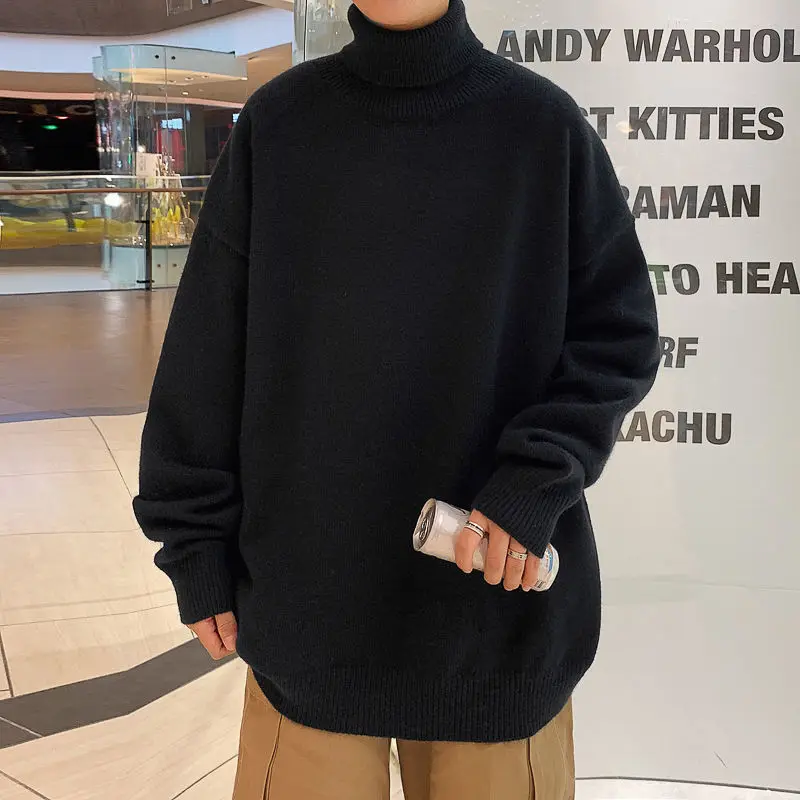 EBAIHUI Autumn Winter High Collar Solid Men's Sweater Korean Oversized Style Men's Long Sleeved Knitwear Simple Casual Pullover