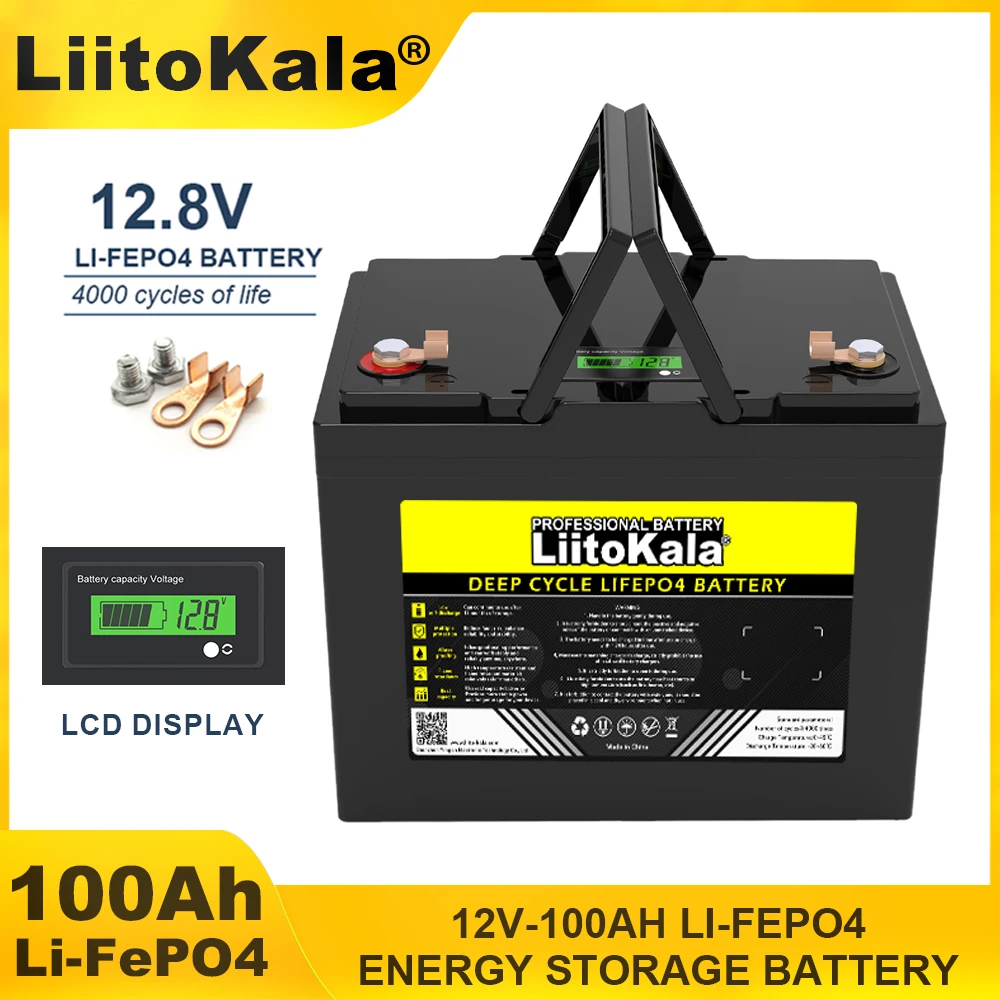 Imagem -02 - Liitokala-baterias do Fosfato do Ferro do Lítio Bateria Lifepo4 Inversor do Lcd Inversor Isqueiro do Carro 12.8v 100ah 14.6v Carregador 10a