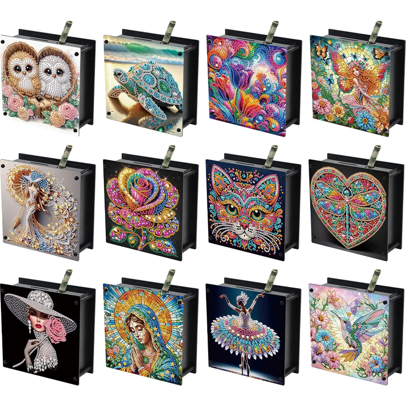 

Diamond Painting Piggy Bank Cat Coin Bank Desktop Diamond Art Kits Diamond Painting Change Holder Case Decors for Home Decor