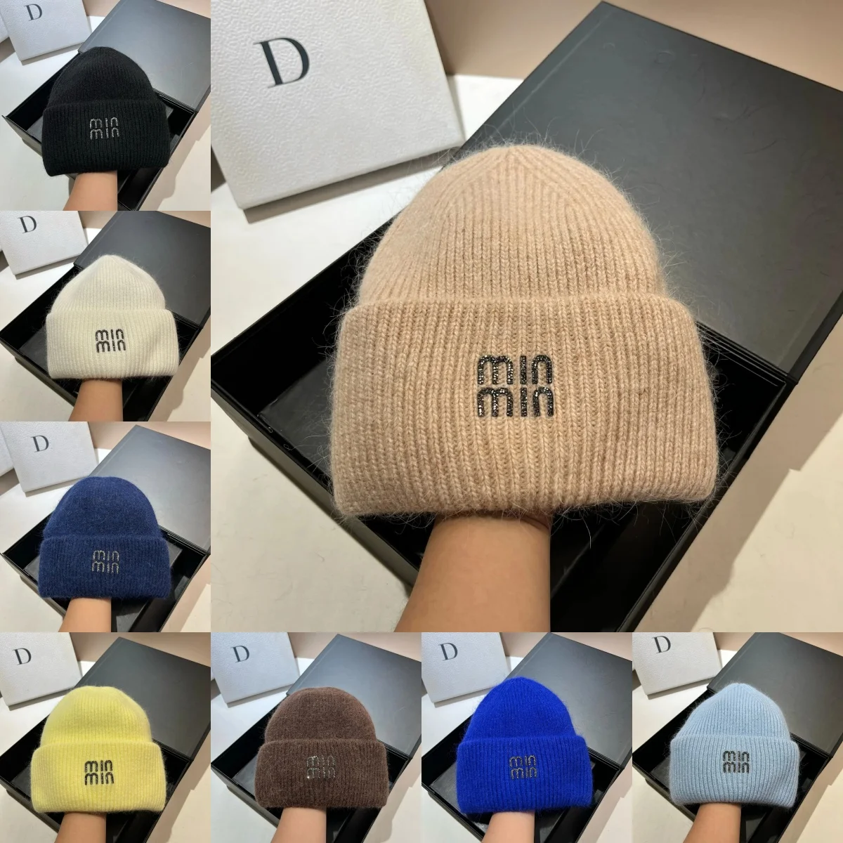 أرنب الشعر MIN نمط جديد رشاقته مزدوجة مطوية حافة محبوك قبعة الشتاء أفخم قبعة في الهواء الطلق بأسعار معقولة الفاخرة الدافئة مجموعة قبعة الرأس #1